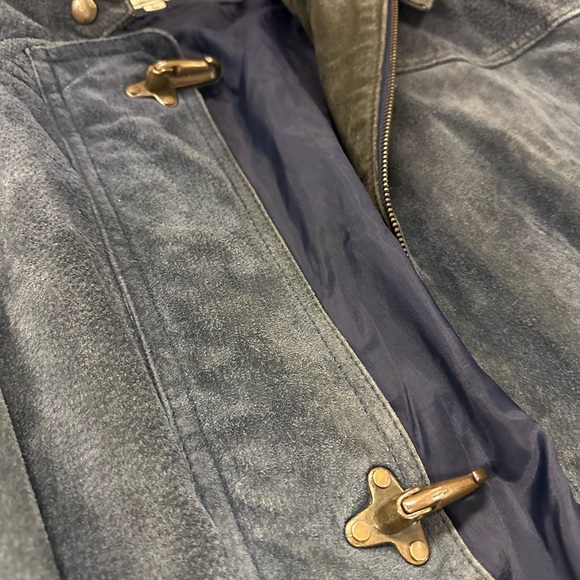 Rare VTG Braefair Leather New York Blue Hooded Jacket with Toggle Closures - Picture 3 of 9